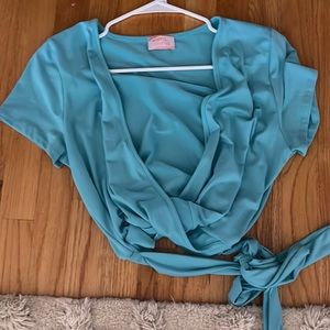 Blue, packsun, v neck wrap around tie crop top